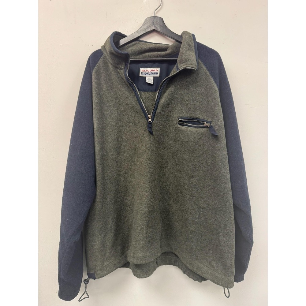 Vintage Sonoma Sport Sweater 2XL‎ Green Navy Fleece Quarter Zip Pullover Warm